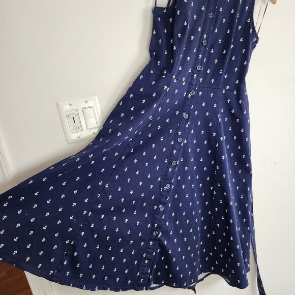 Chetta B Navy Blue Sleeveless Midi Fit & Flare Nautical Dress Pockets Size 6 - Picture 9 of 16